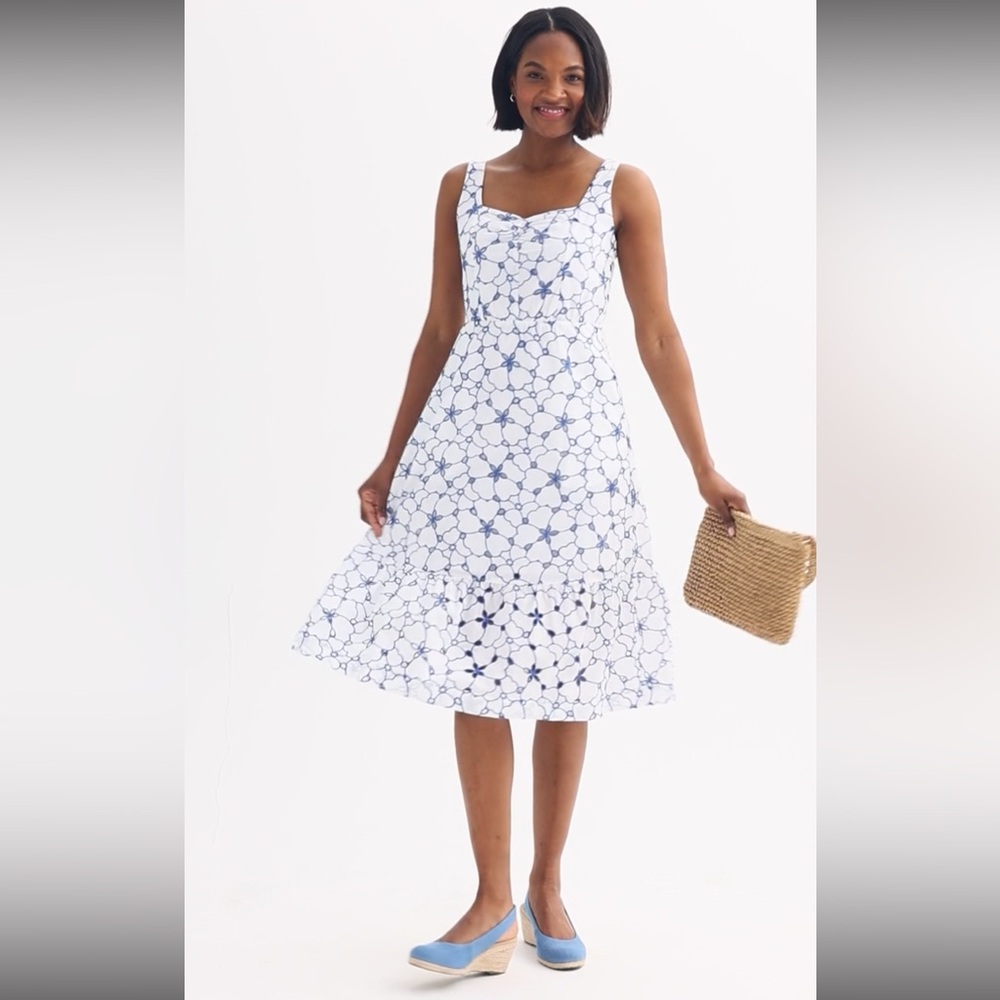 Draper James Blue and White Floral Midi Dress